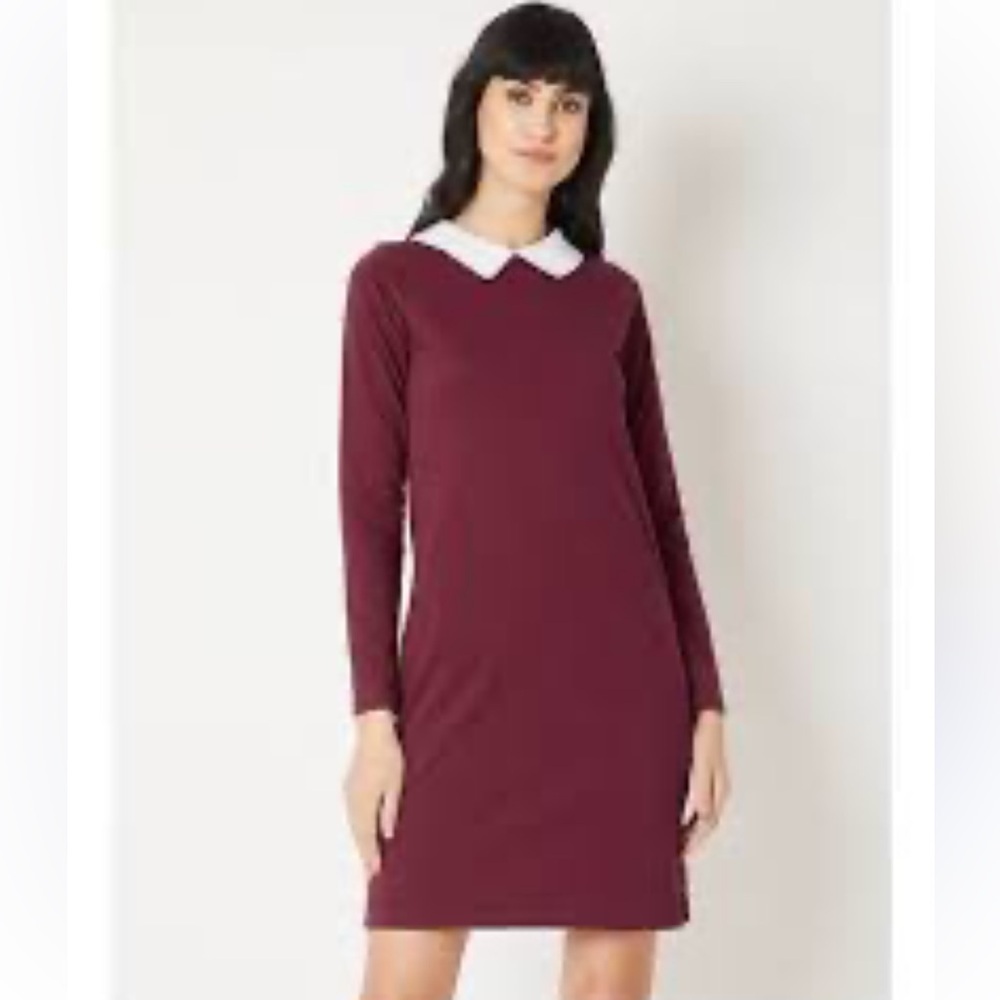 Simon's Twik Collared Dress-Classic-Sz XL burgundy and navy​​​​​ striped 🍂EUC​